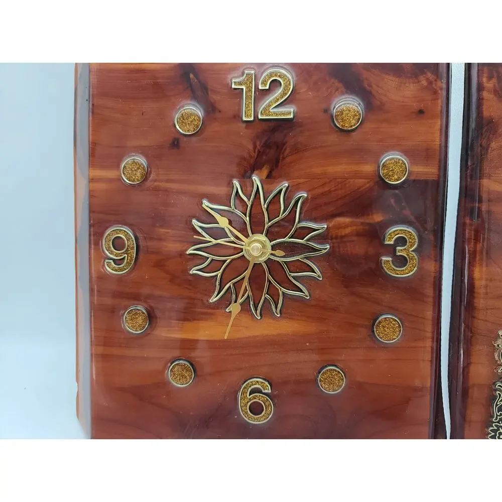 Vintage Lacquered Wood Religious Wall Clock Holographic 